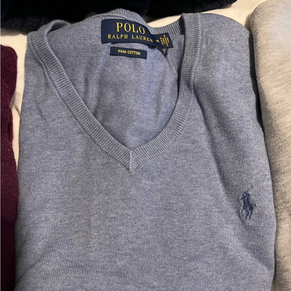 Polo blue V neck knit sweater